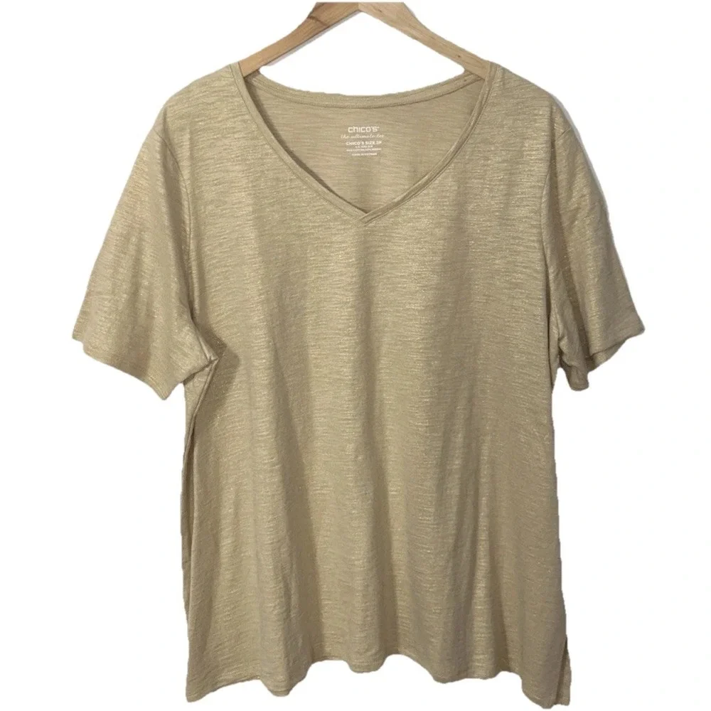 Chicos The Ultimate Tee Gold Shimmer Sz XL Petite XLP‎  (3P) EC